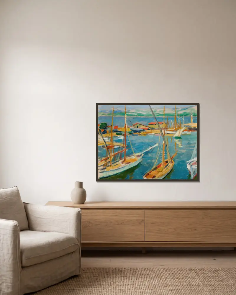 Port w Saint-Tropez, Józef Pankiewicz w ramie na ścianie