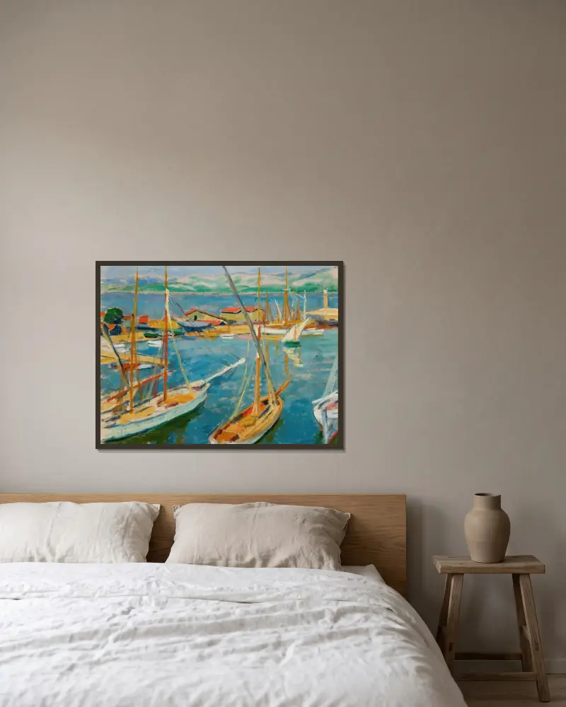 Port w Saint-Tropez, Józef Pankiewicz w ramie na ścianie