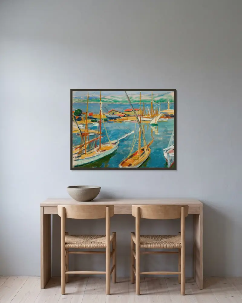 Port w Saint-Tropez, Józef Pankiewicz w ramie na ścianie