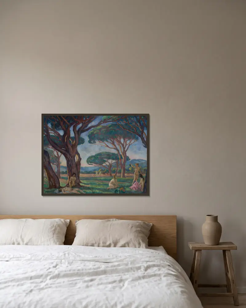 Provenzalische Landschaft mit idyllischen Szenen von Józef Pankiewicz gerahmt an einer Wand