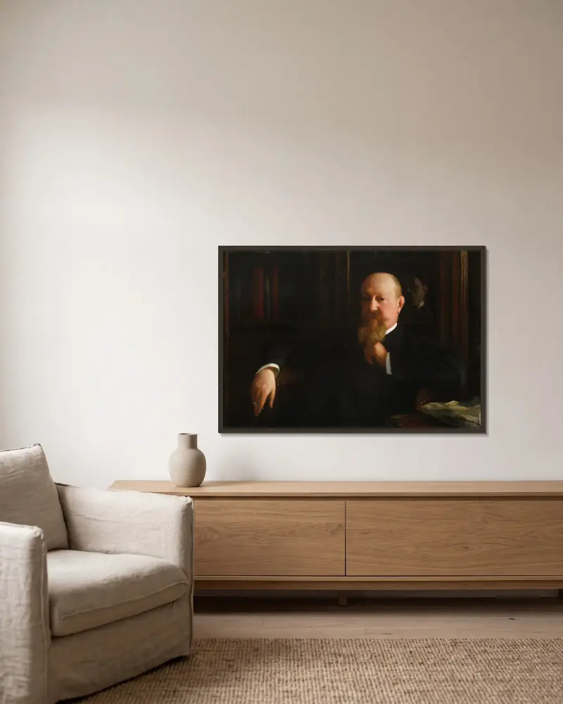 Porträt von Adam Maksymilian Oderfeld von Józef Pankiewicz gerahmt an einer Wand