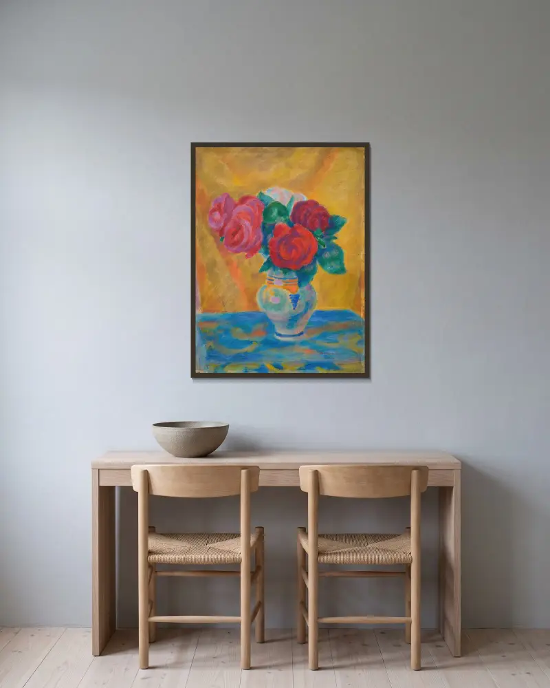 Roses av Józef Pankiewicz inramad på en vägg