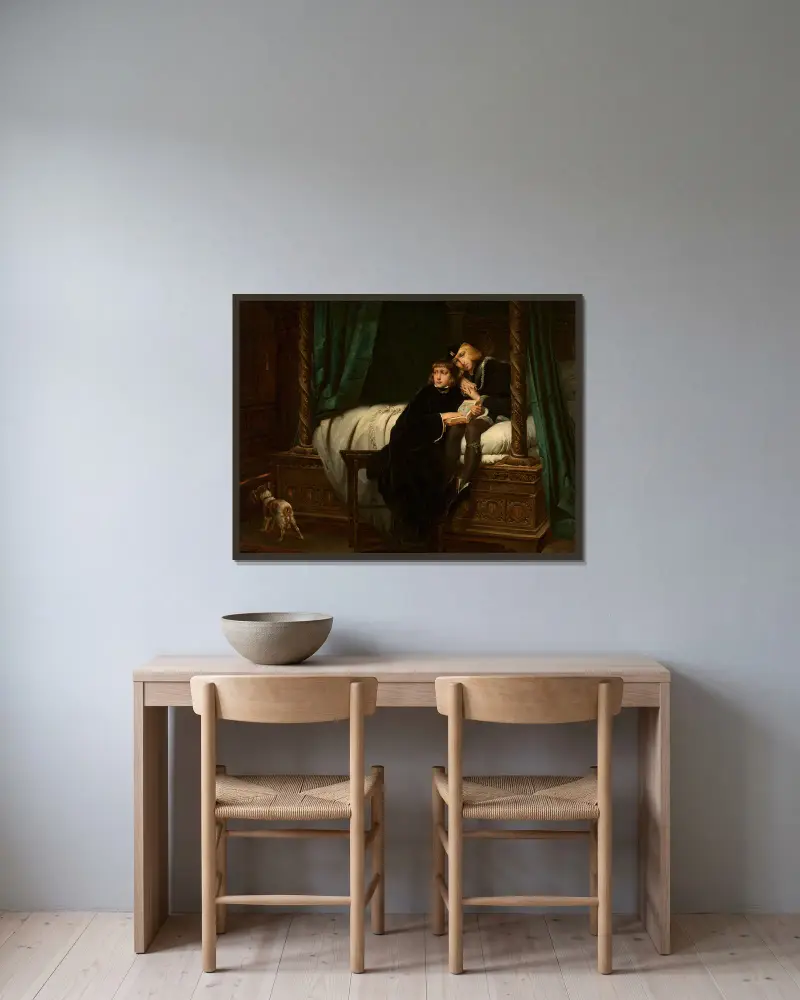 Kung Edvards barn (kopia, efter Paul Delaroche) av Józef Simmler inramad på en vägg