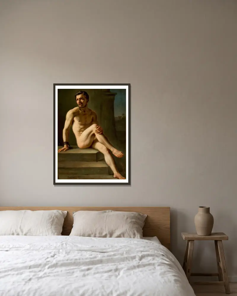 Studie eines männlichen Aktes von Józef Simmler gerahmt an einer Wand