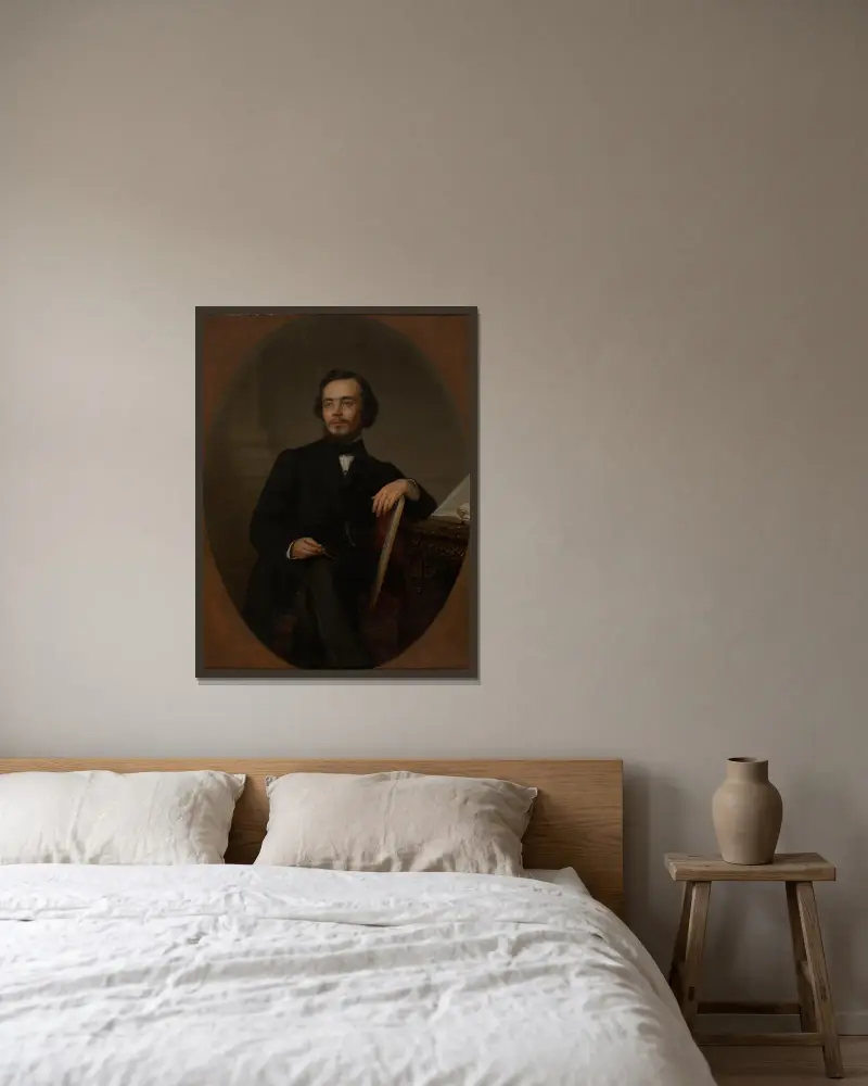 Porträtt av Aleksander Waszkowski, medlem av nationalregeringen 1863 av Józef Simmler inramad på en vägg