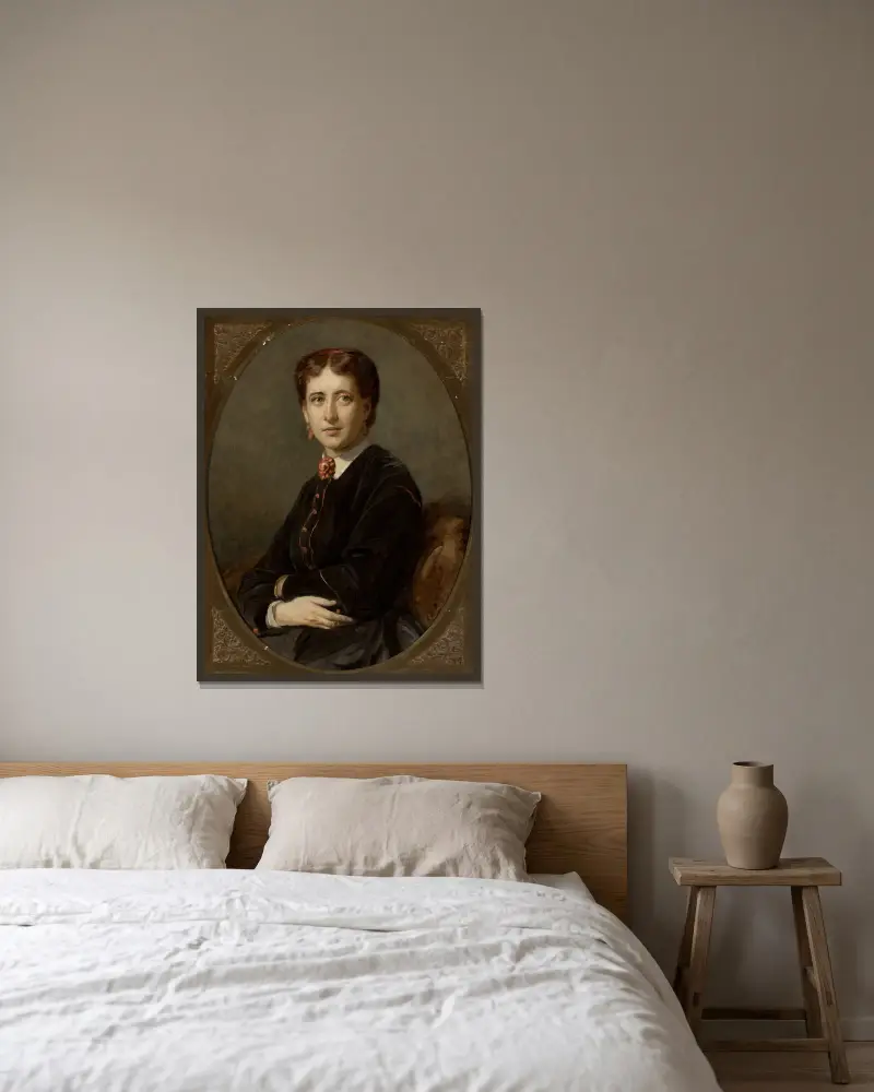 Porträtt av Emilia Mielżyńska, född Bnińska av Józef Simmler inramad på en vägg