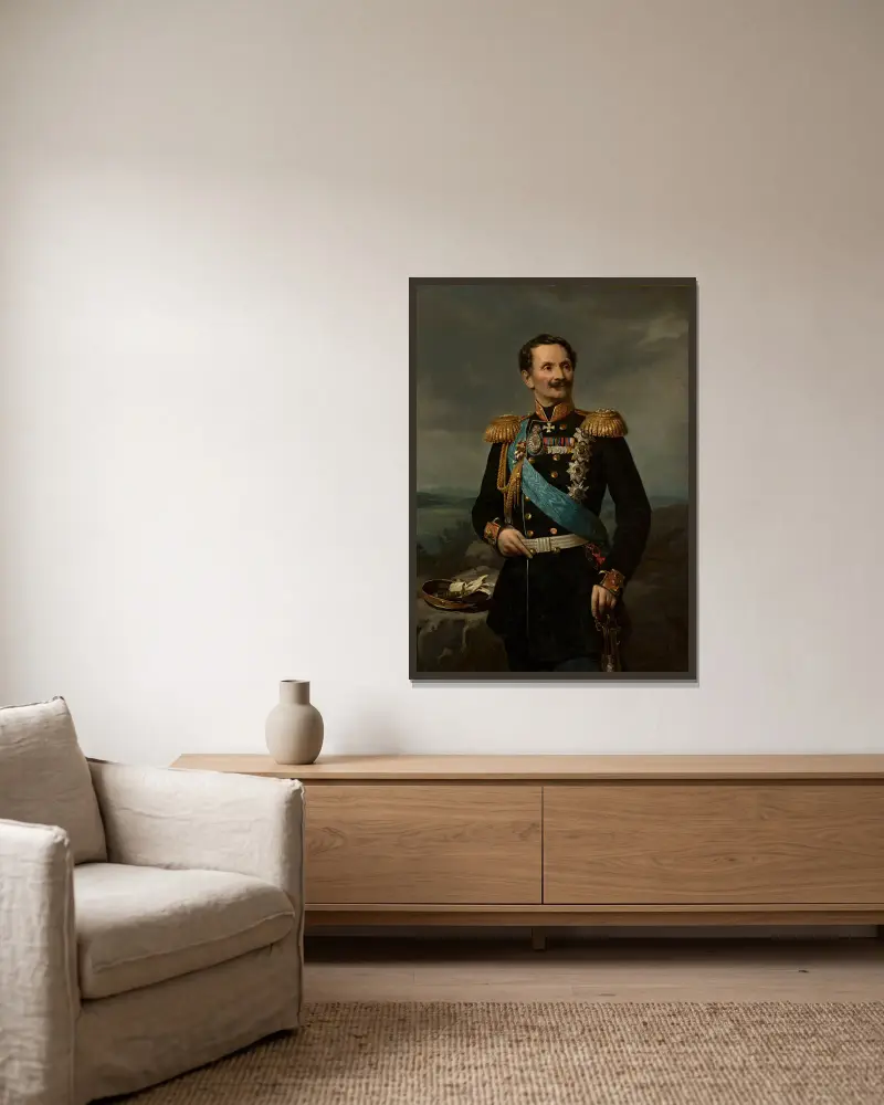 Porträt von Friedrich Berg von Józef Simmler gerahmt an einer Wand