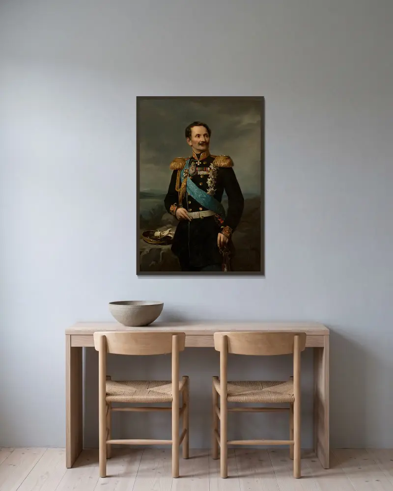 Porträt von Friedrich Berg von Józef Simmler gerahmt an einer Wand