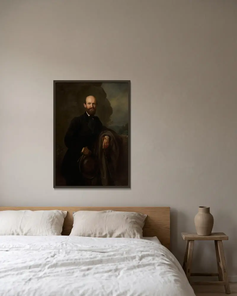 Porträtt av Jan Reszke av Józef Simmler inramad på en vägg