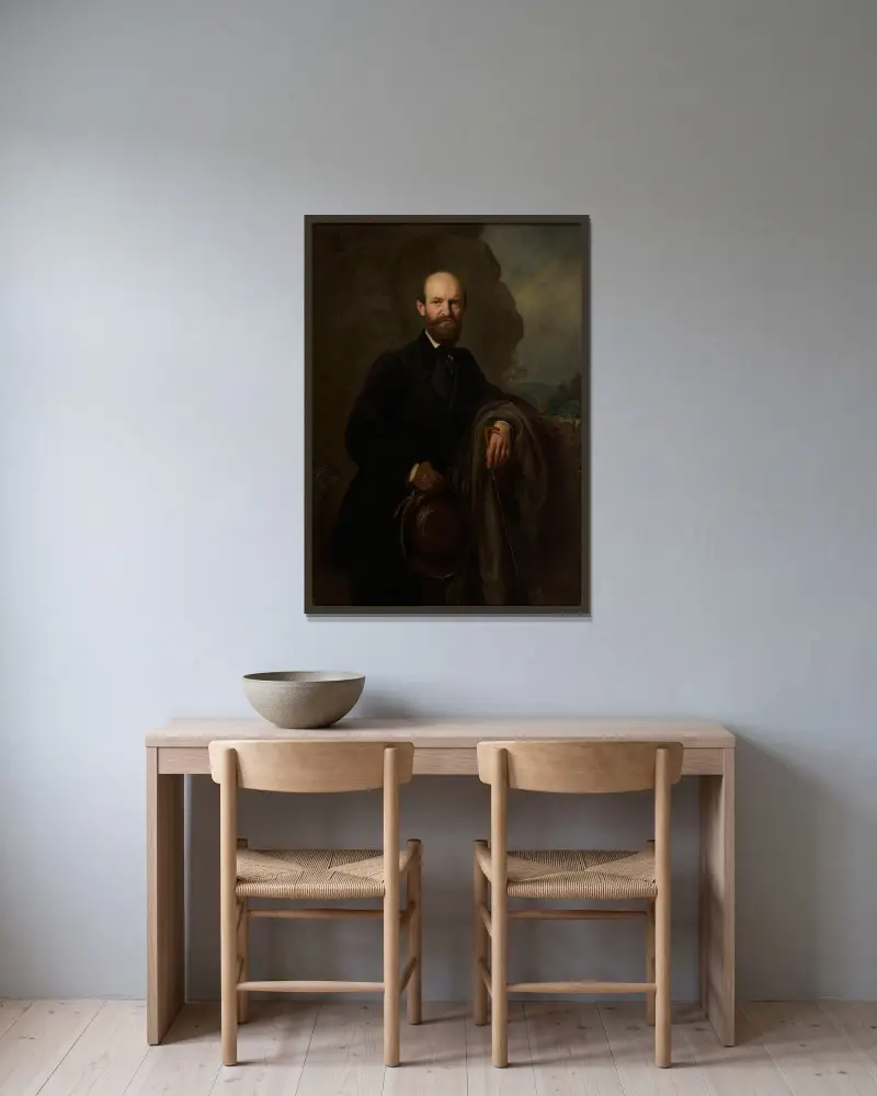 Porträtt av Jan Reszke av Józef Simmler inramad på en vägg
