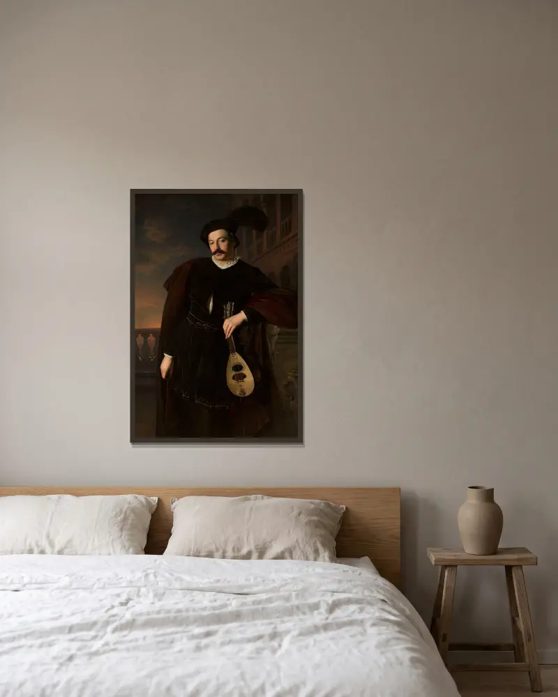 Porträtt av Wilhelm Troszel av Józef Simmler inramad på en vägg