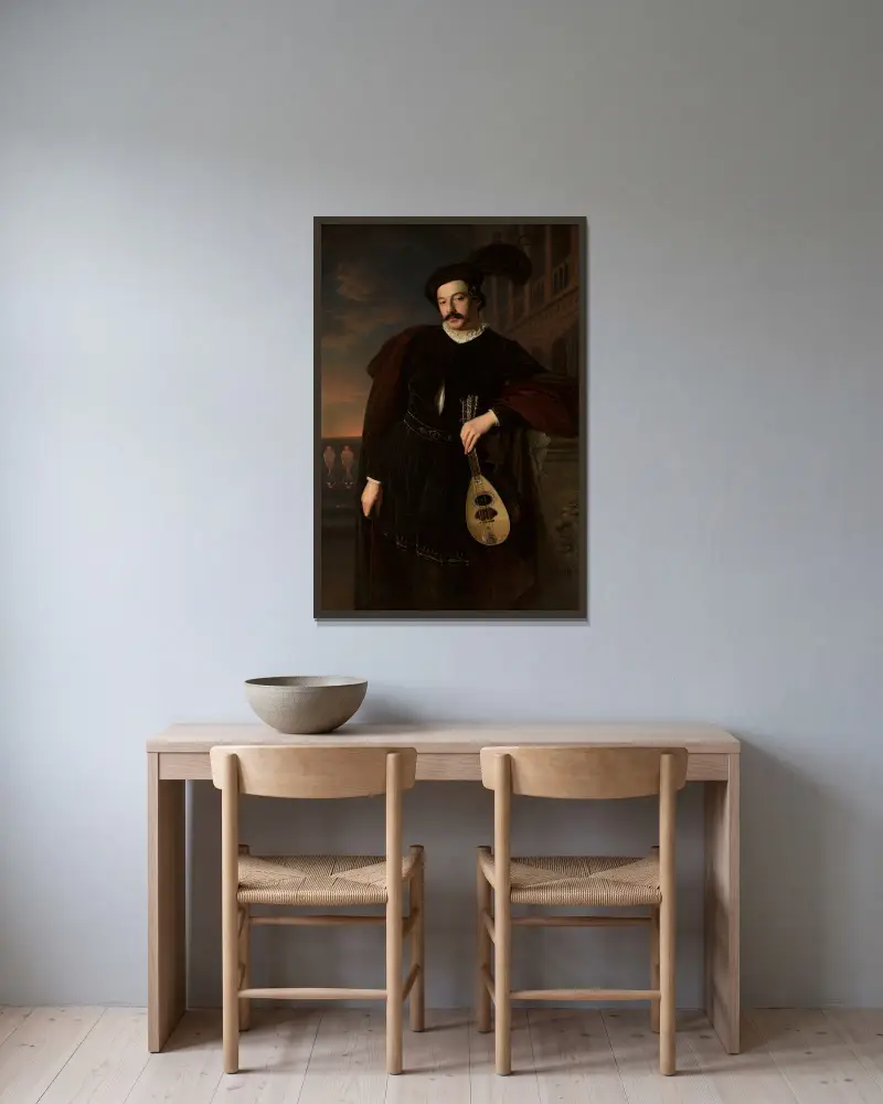 Porträtt av Wilhelm Troszel av Józef Simmler inramad på en vägg