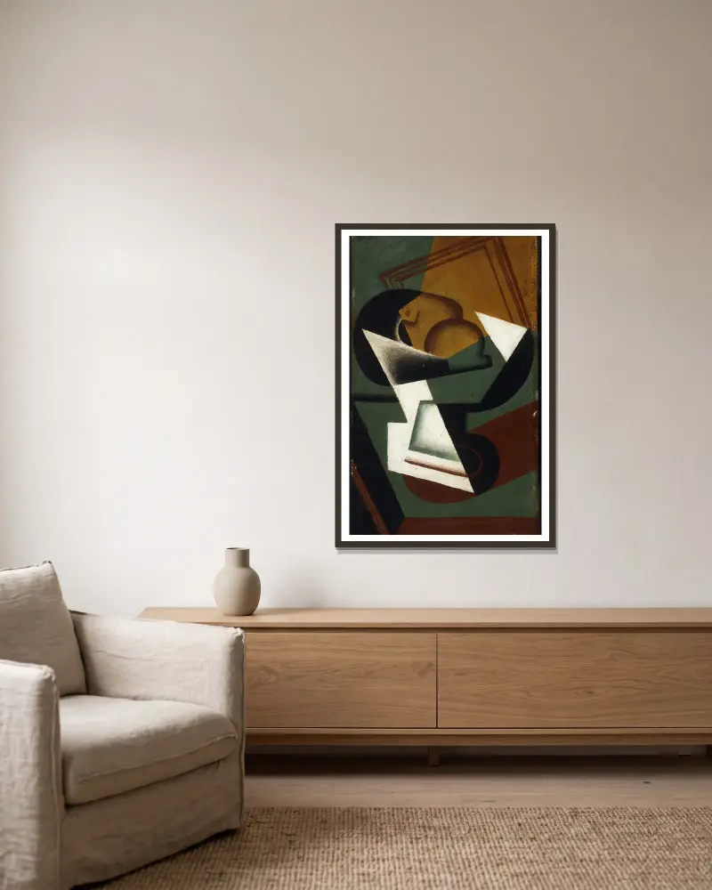 Fruktskål av Juan Gris inramad på en vägg