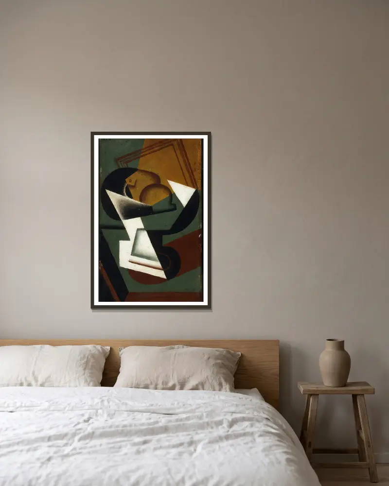 Fruktskål av Juan Gris inramad på en vägg