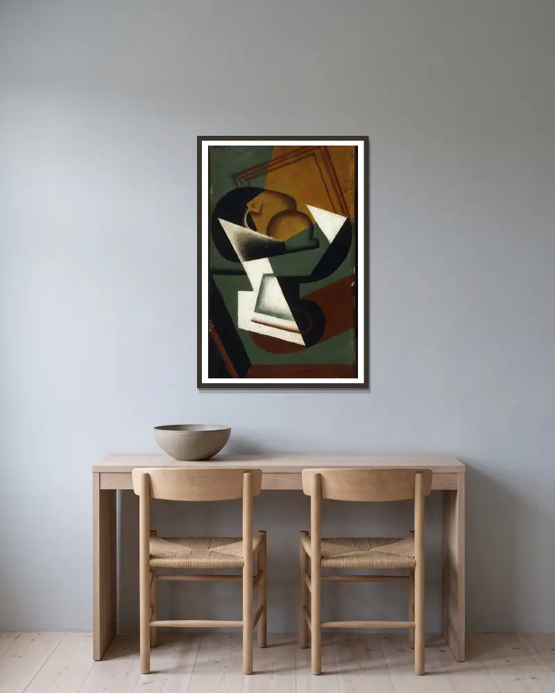Fruktskål av Juan Gris inramad på en vägg
