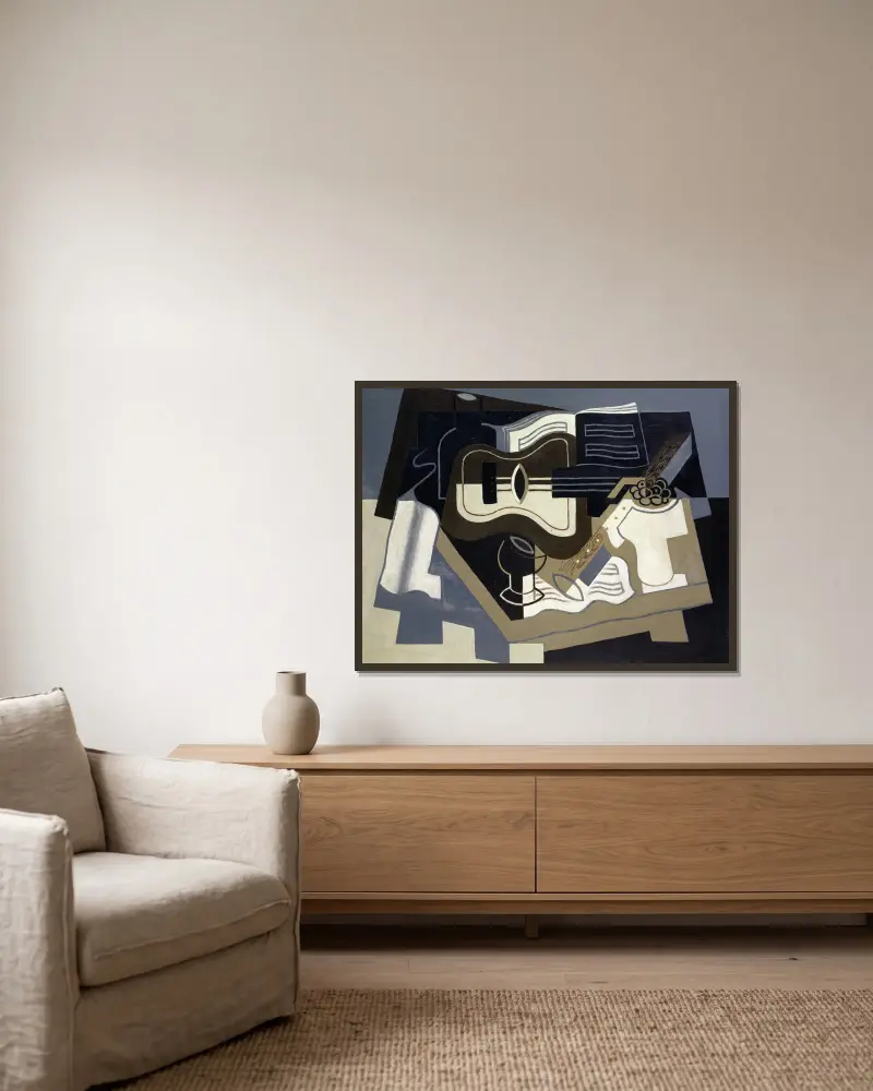 Kytara a klarinet, Juan Gris v rámu na stěně