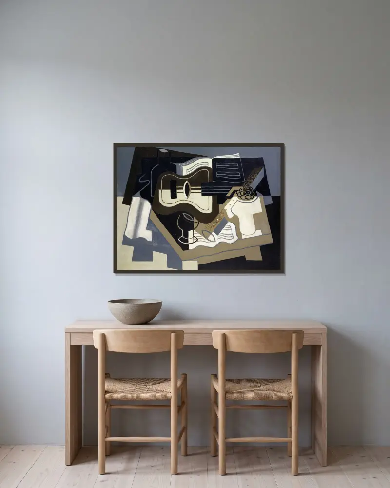 Kytara a klarinet, Juan Gris v rámu na stěně
