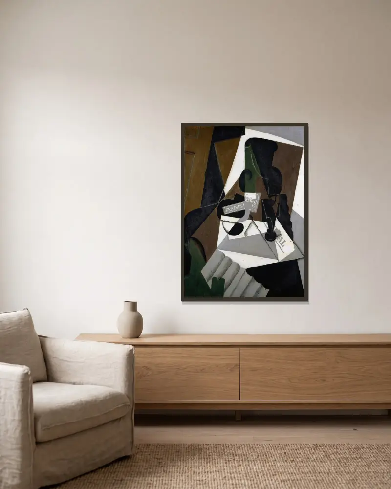 Der Topf mit Erdbeermarmelade von Juan Gris gerahmt an einer Wand
