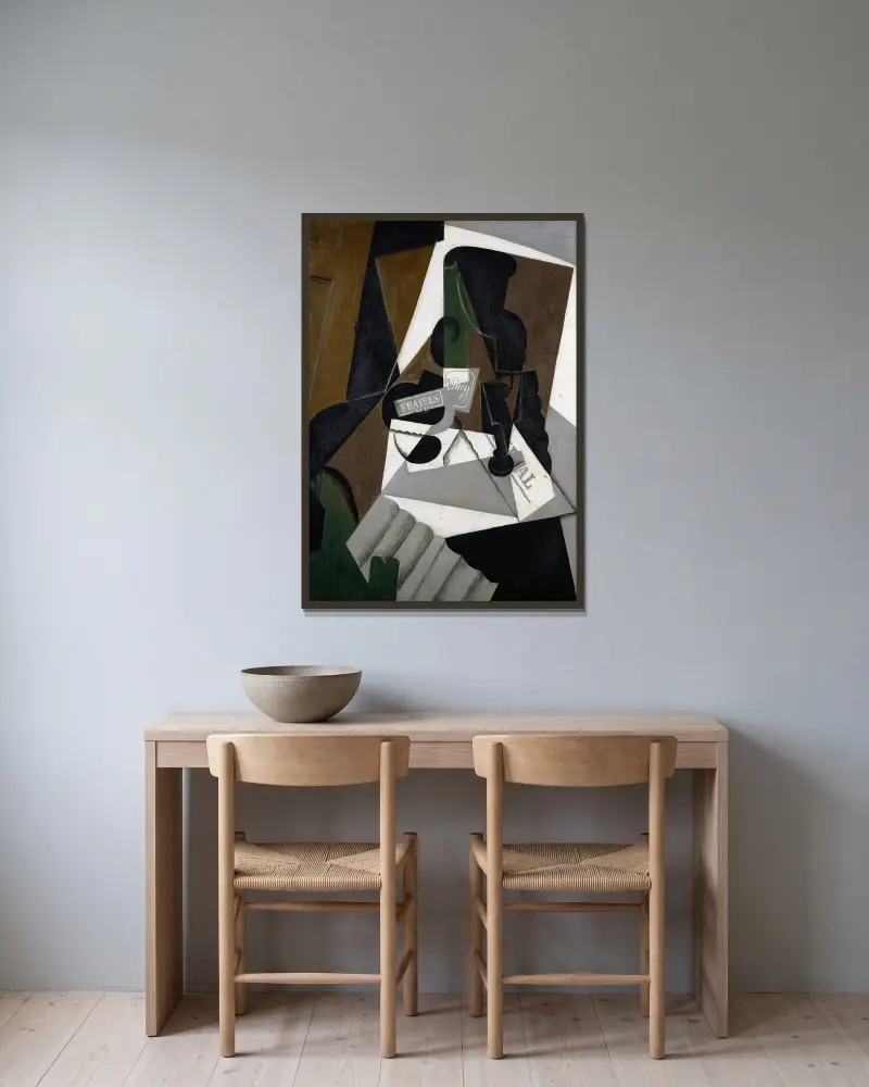 Der Topf mit Erdbeermarmelade von Juan Gris gerahmt an einer Wand
