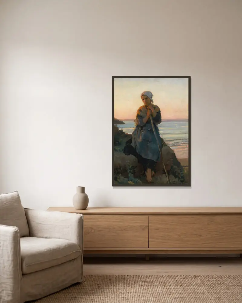 Bergère de Douarnenez av Jules Breton inramad på en vägg