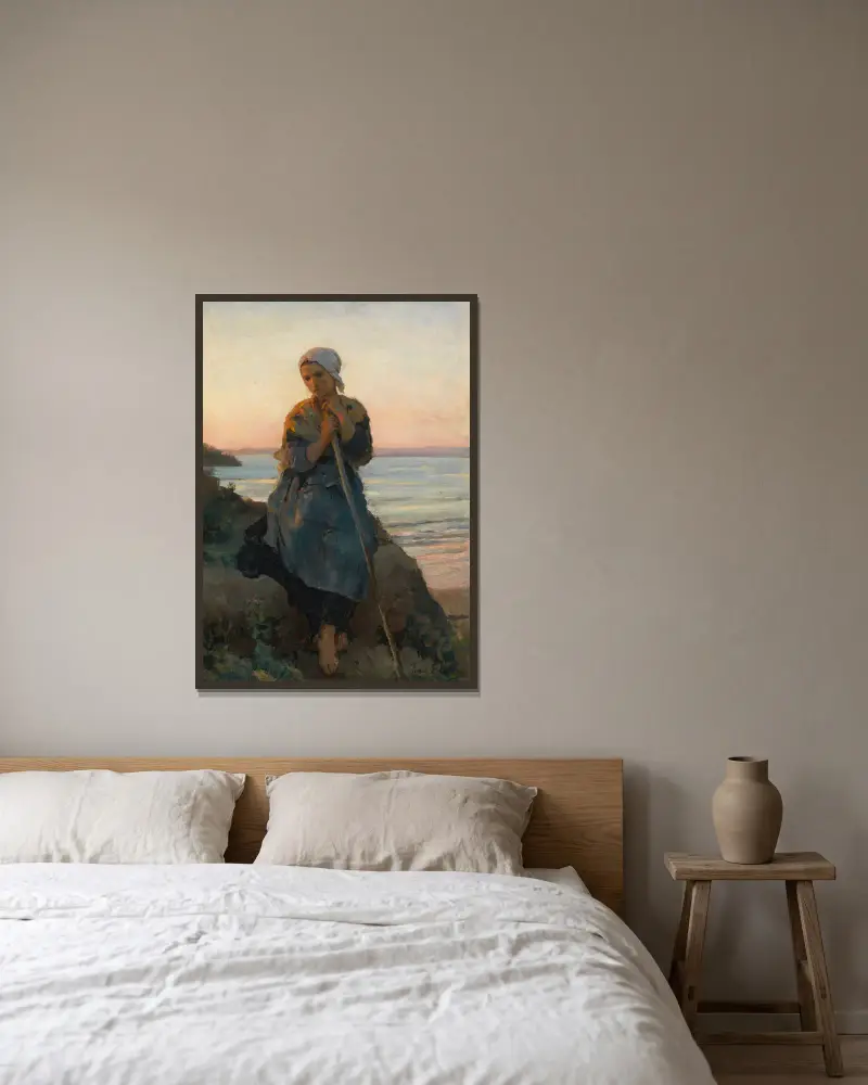 Bergère de Douarnenez av Jules Breton inramad på en vägg