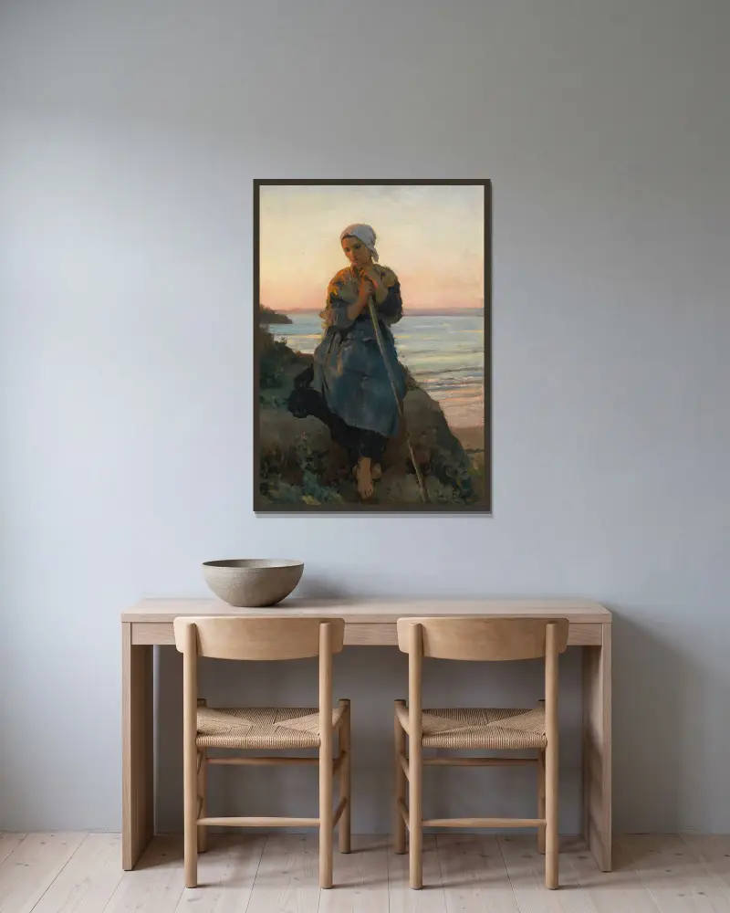 Bergère de Douarnenez av Jules Breton inramad på en vägg