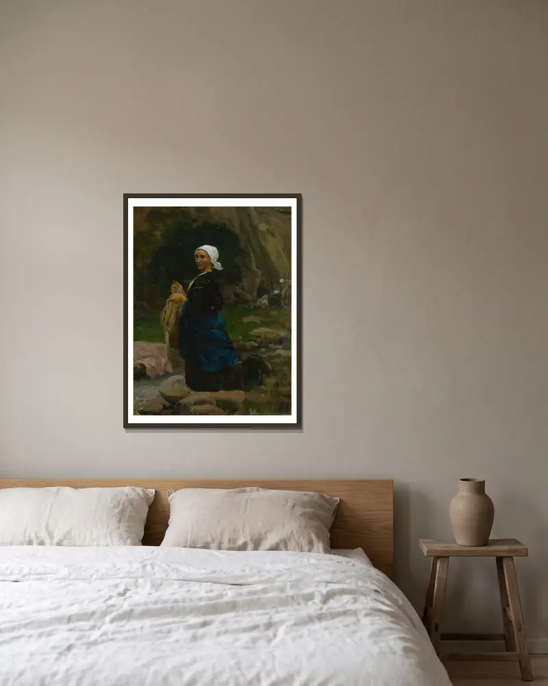 Brittany Washerwoman av Jules Breton inramad på en vägg