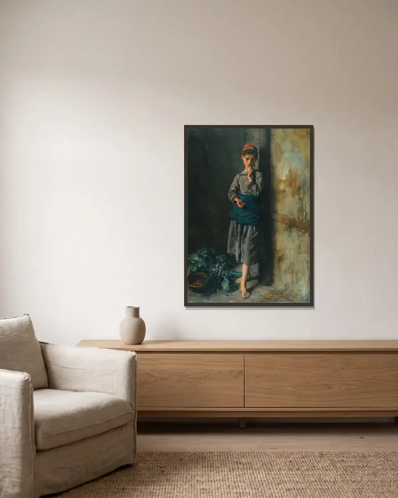 Kirschen essendes Mädchen von Jules Breton gerahmt an einer Wand