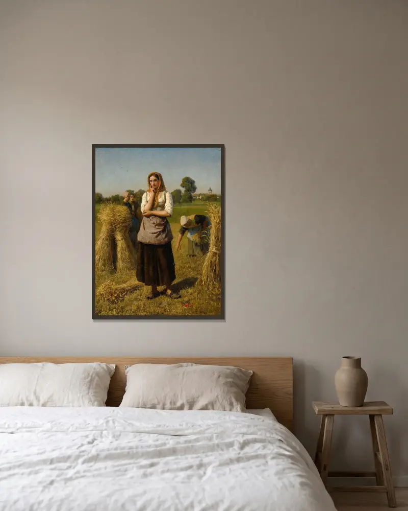 Žena sbírající klasy, Jules Breton v rámu na stěně