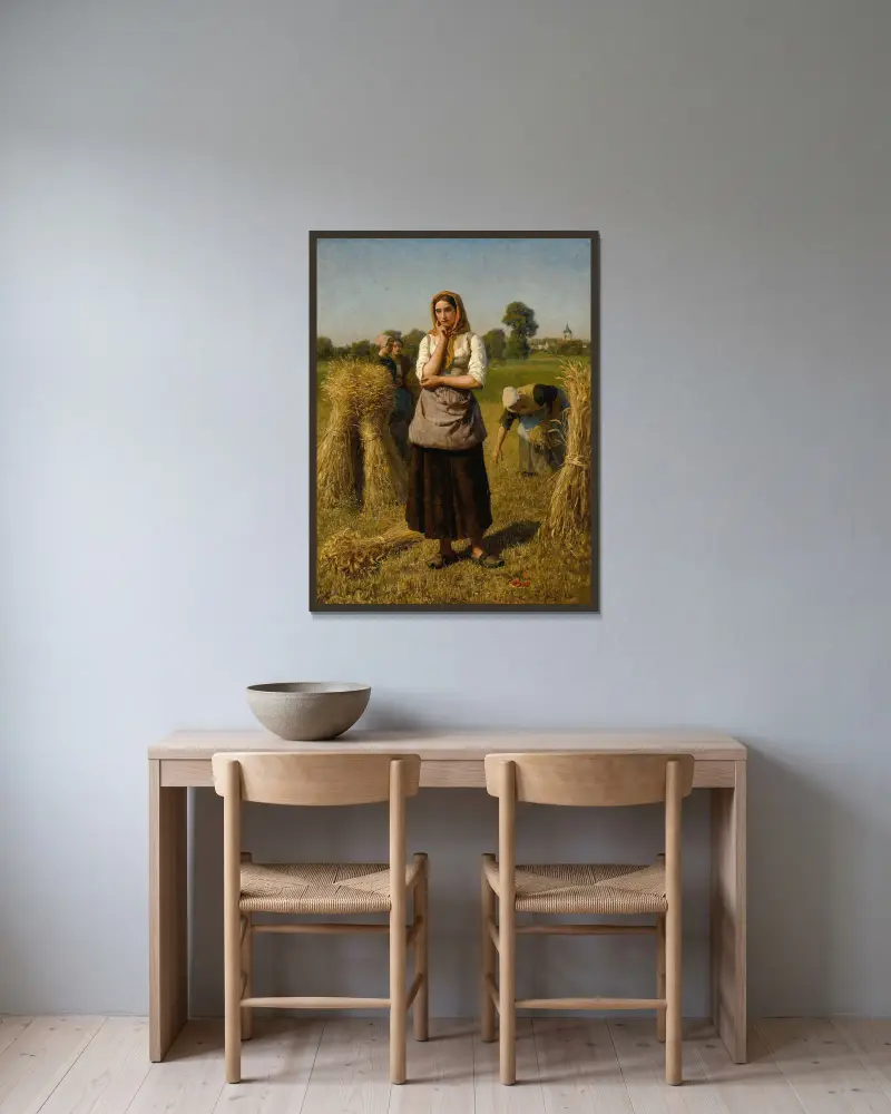 Žena sbírající klasy, Jules Breton v rámu na stěně