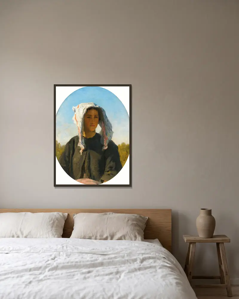 Porträtt av en ung bondkvinna från Bordeaux av Jules Breton inramad på en vägg