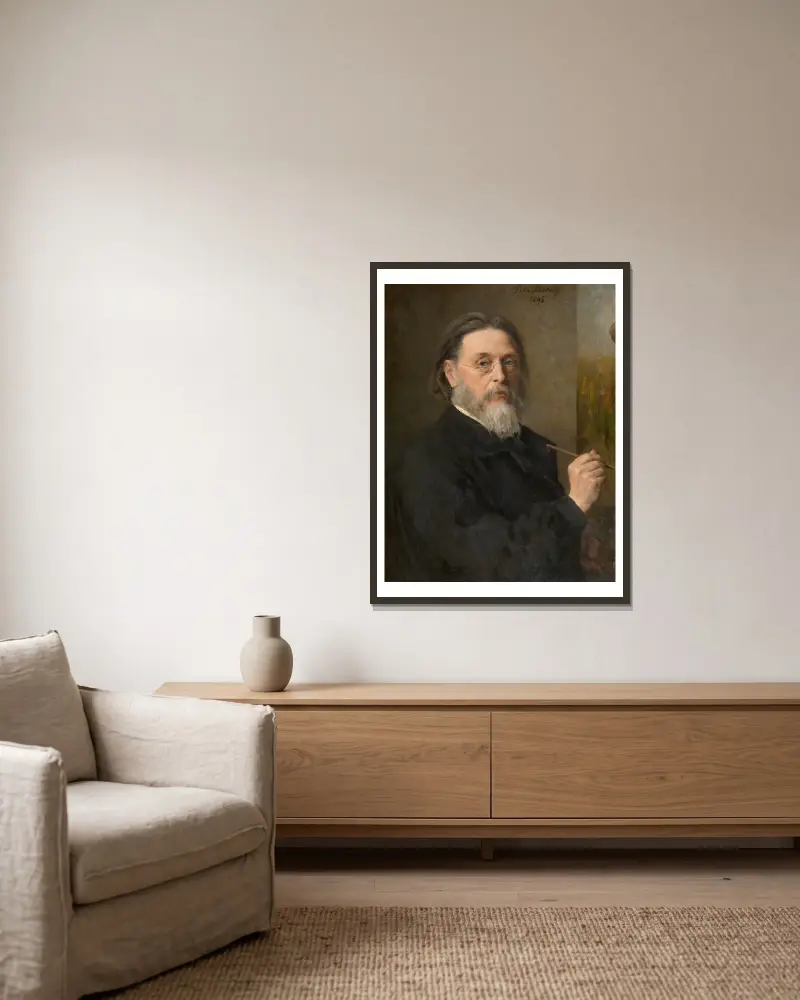 Selbstporträt von Jules Breton gerahmt an einer Wand