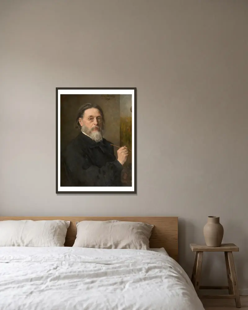 Selbstporträt von Jules Breton gerahmt an einer Wand