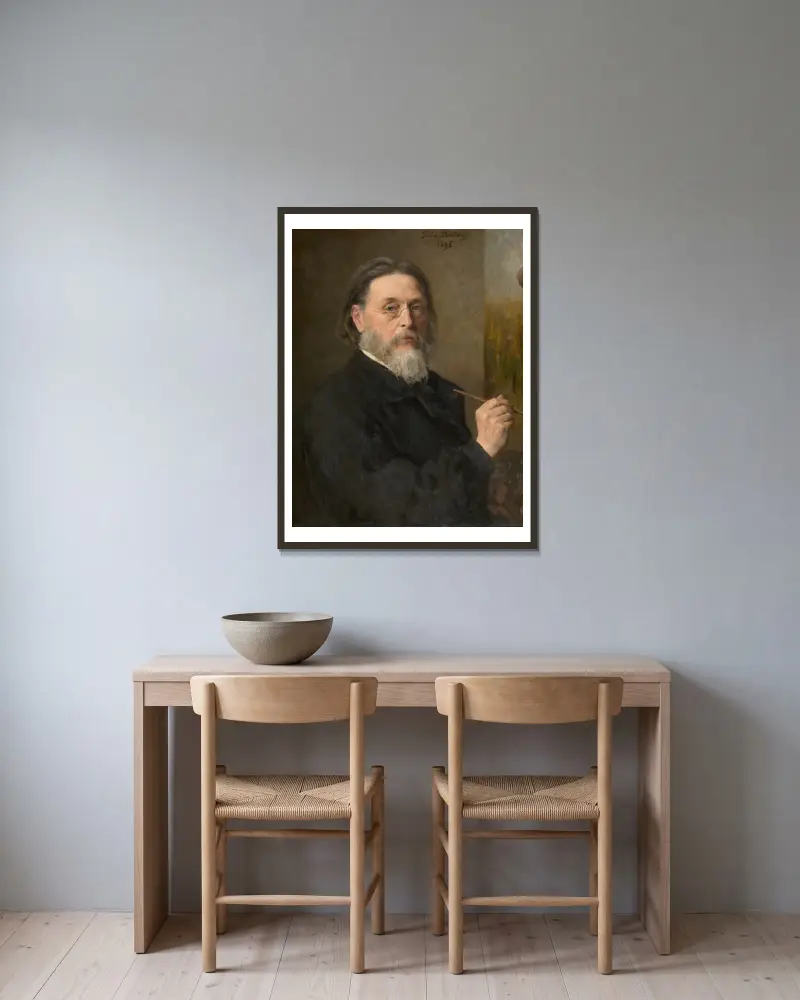 Selbstporträt von Jules Breton gerahmt an einer Wand