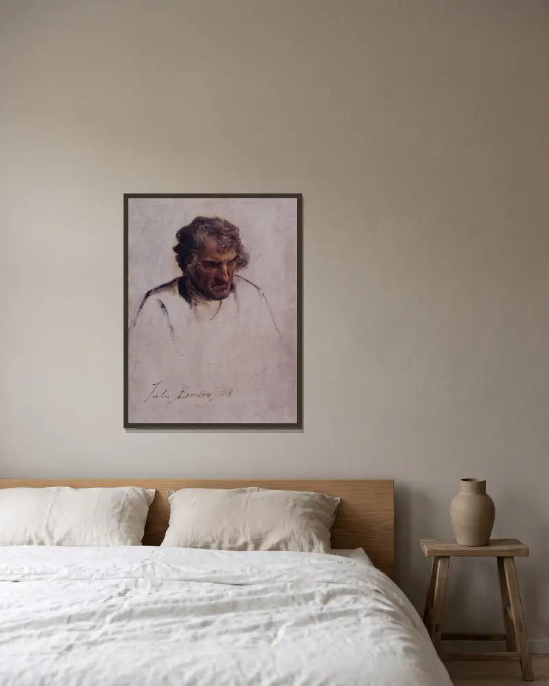 Bretonischer Kopf, Studie für das Pardon von Jules Breton gerahmt an einer Wand
