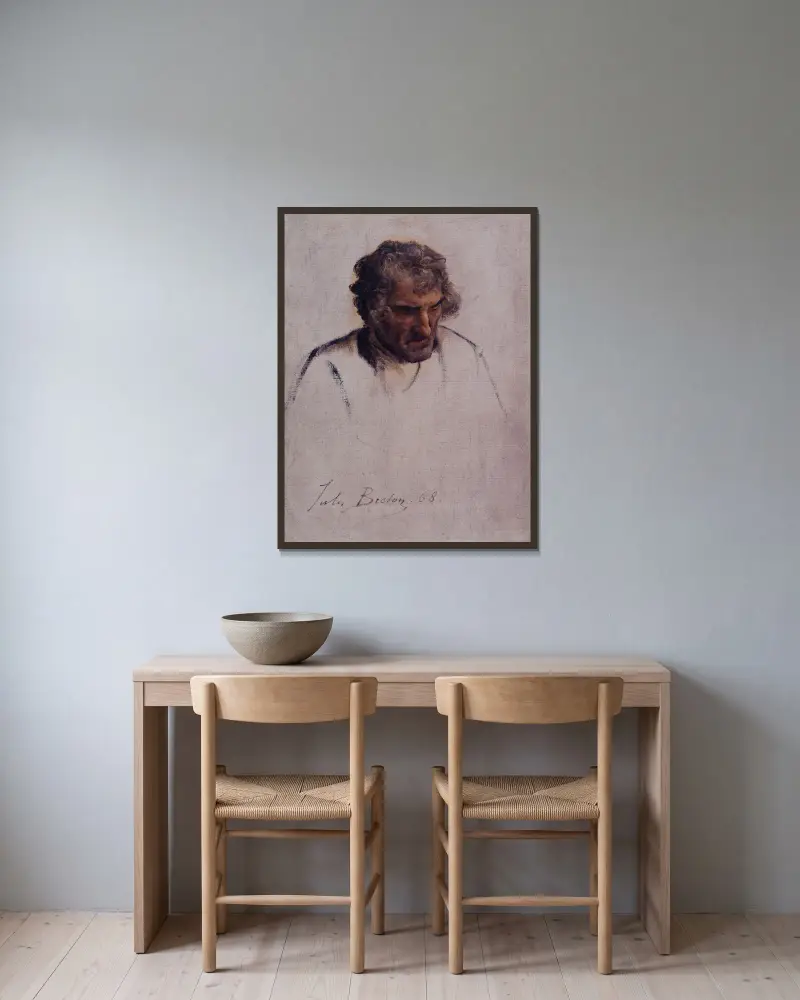 Bretonischer Kopf, Studie für das Pardon von Jules Breton gerahmt an einer Wand