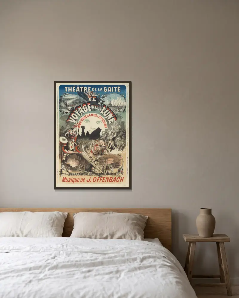 Théâtre de la Gaîté. Die Reise zum Mond von Jules Chéret gerahmt an einer Wand