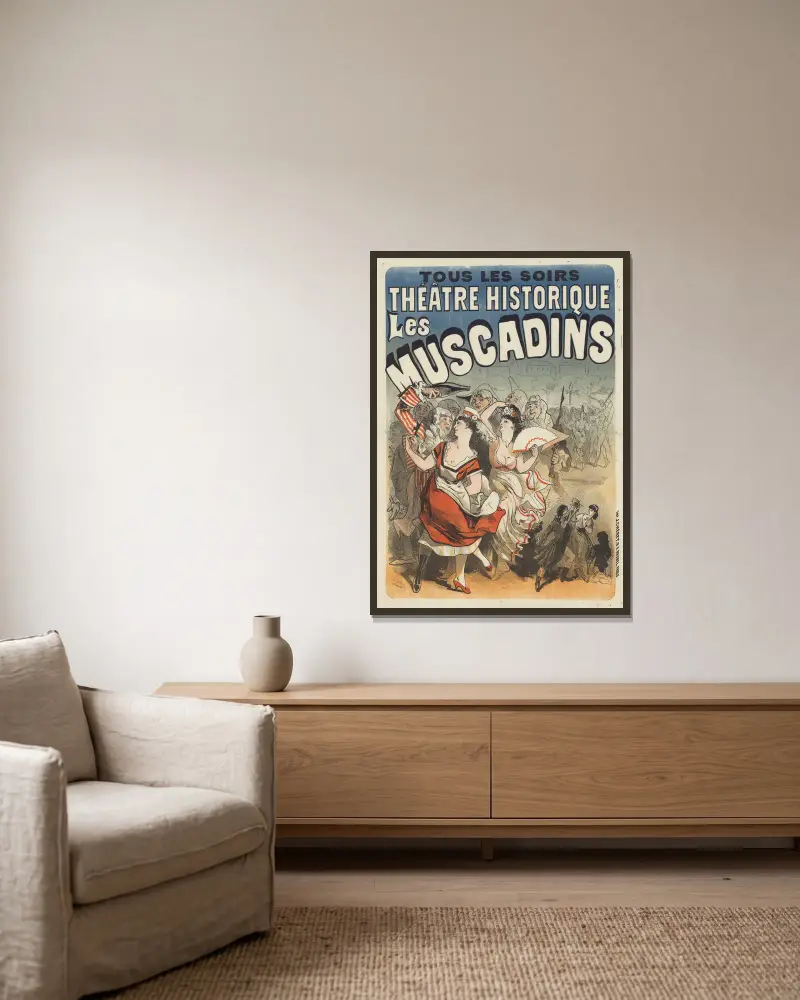 Théâtre Historique. Les Muscadins von Jules Chéret gerahmt an einer Wand