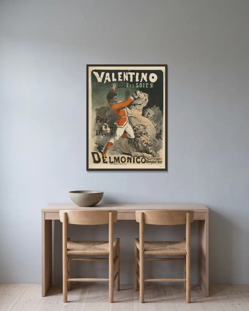 Valentino. Delmonico, le célèbre dompteur noir av Jules Chéret inramad på en vägg