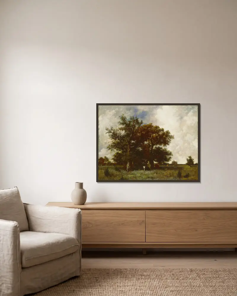 Fontainebleau Oaks av Jules Dupré inramad på en vägg