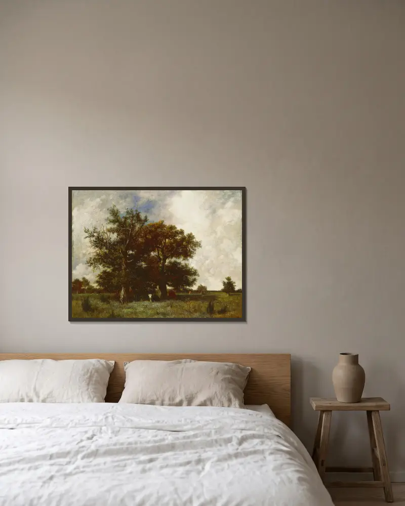 Fontainebleau Oaks av Jules Dupré inramad på en vägg