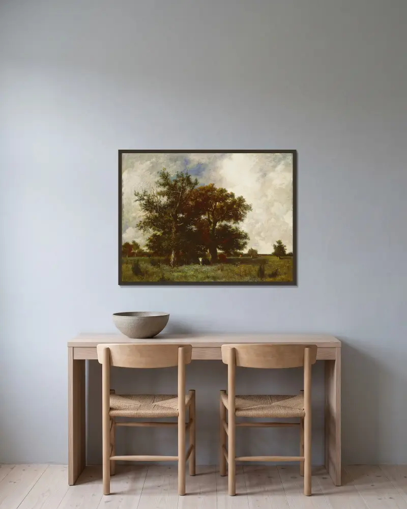 Fontainebleau Oaks av Jules Dupré inramad på en vägg