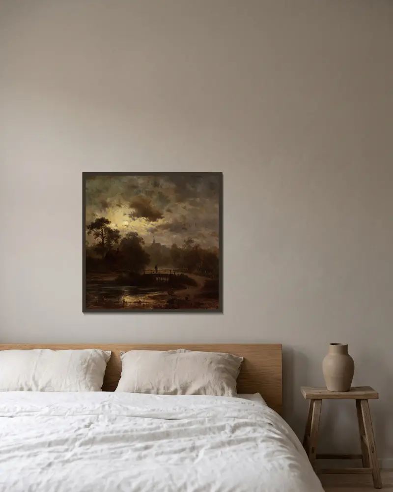 Landschaft im Mondschein von Jules Dupré gerahmt an einer Wand