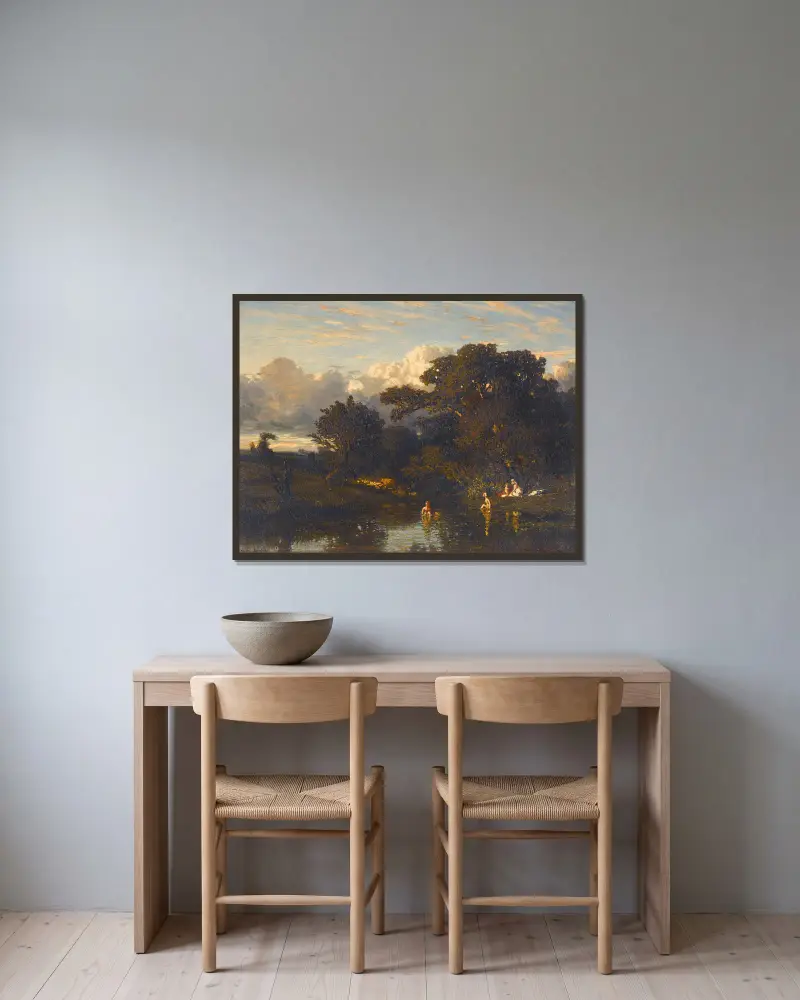 Les Baigneuses av Jules Dupré inramad på en vägg