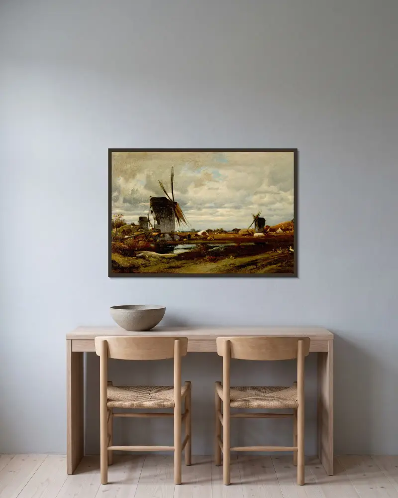 Les moulins à vent av Jules Dupré inramad på en vägg
