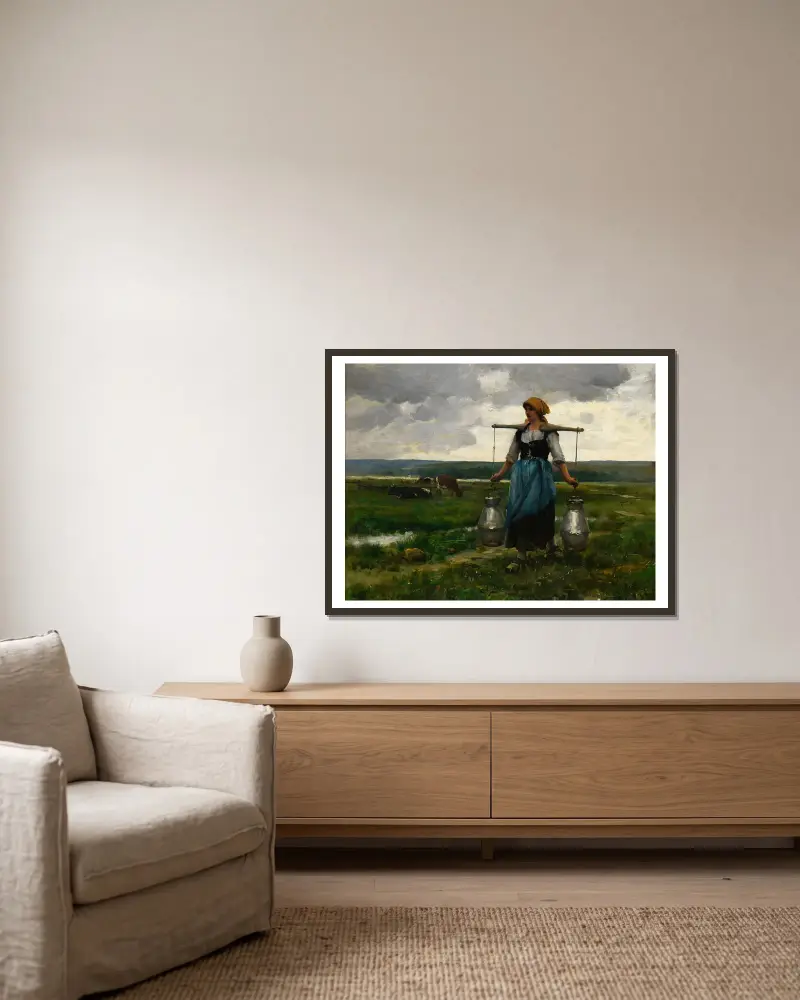 Die Milchträgerin von Jules Dupré gerahmt an einer Wand