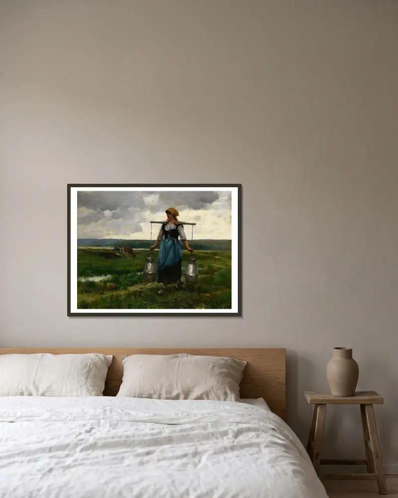 Die Milchträgerin von Jules Dupré gerahmt an einer Wand