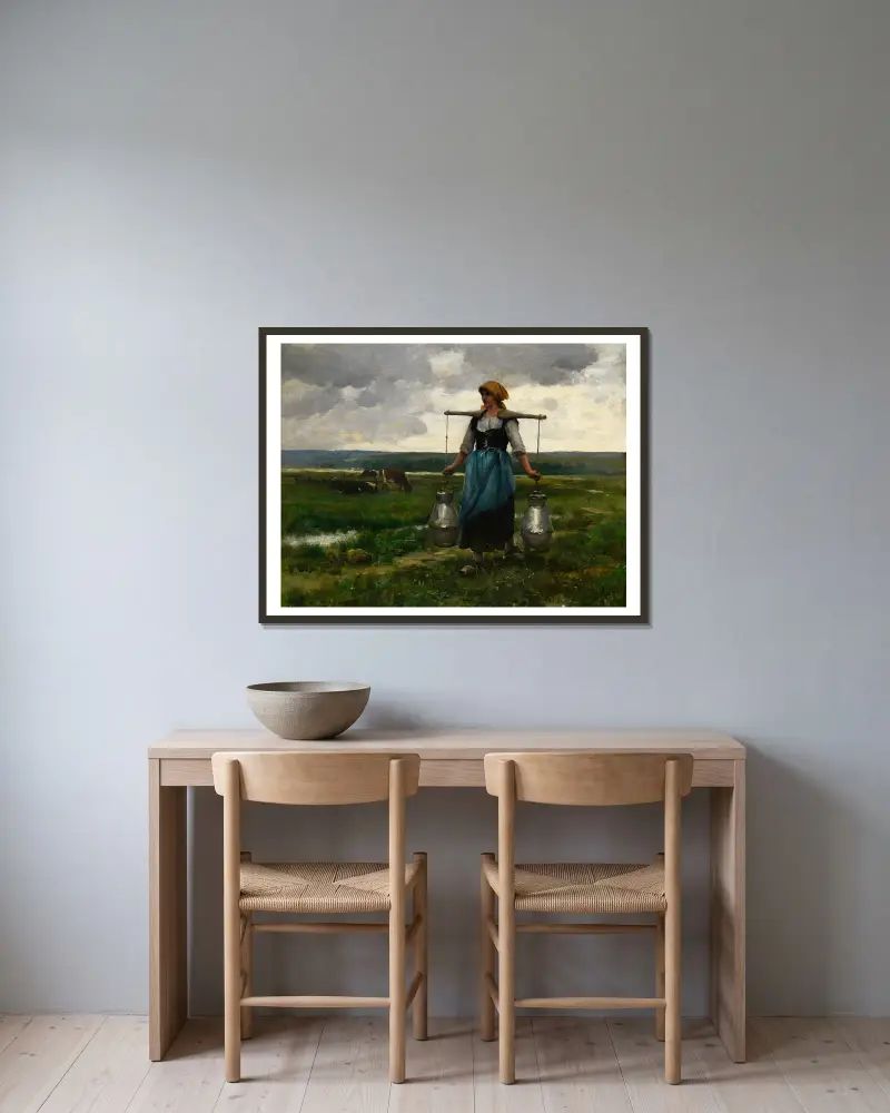 Die Milchträgerin von Jules Dupré gerahmt an einer Wand