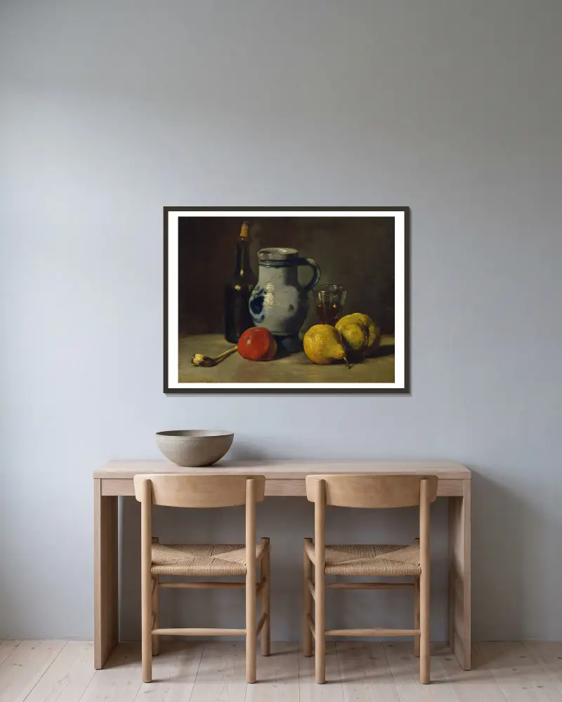 Still Life with a grey Jug av Jules Dupré inramad på en vägg