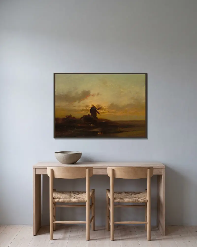 The Windmill av Jules Dupré inramad på en vägg